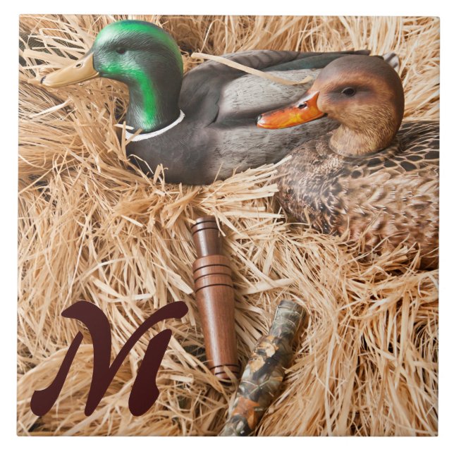 Anka Call Mallard Drake Hunt Monogram Visning Tile Kakelplatta (Framsidan)