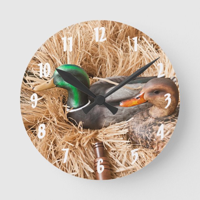 Anka Call Mallard Drake Hunters Wall Clock Rund Klocka (Framsida)