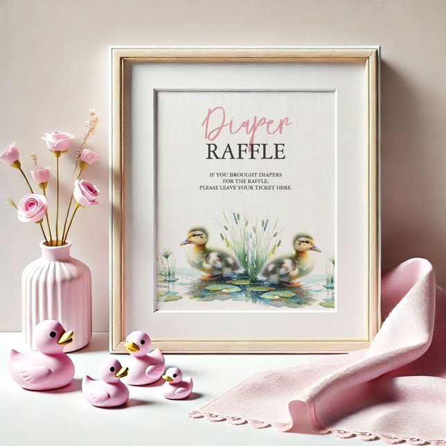 Anka Diaper Raffle Baby Shower-skylt Poster (baby shower posters pink diaper raffle ducklings by Do Tell A Belle)