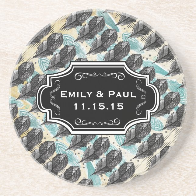 Anka Egg Blue Feather Mönster Bröllop Underlägg (Framsidan)