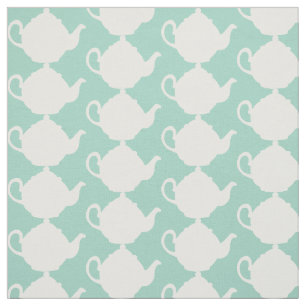 Anka Egg Blue Grönt and White Tekannas Tea Mönster Tyg
