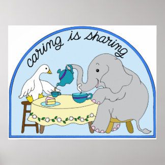 Anka & Elephant Caring & Sharing Tea Party Poster