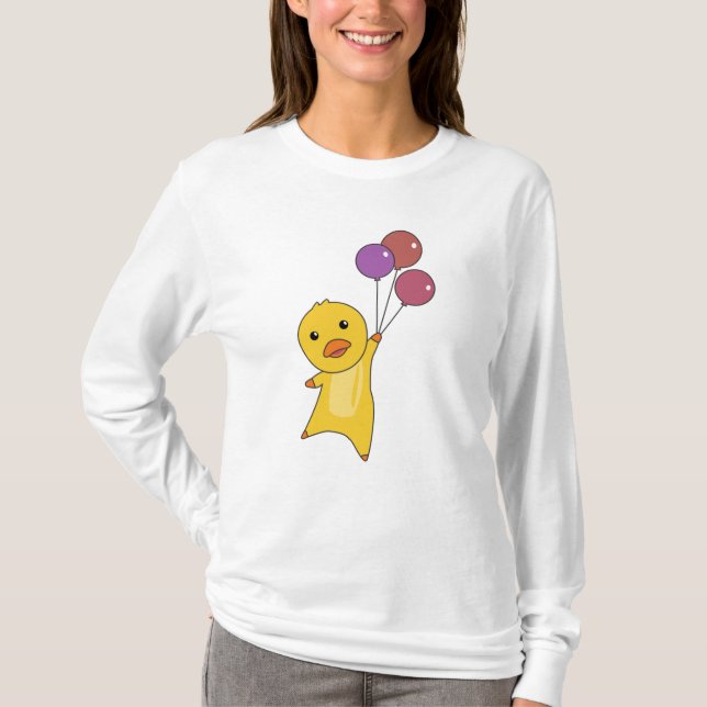 Anka flyger med ballonger sötdjur för t shirt (Framsida)