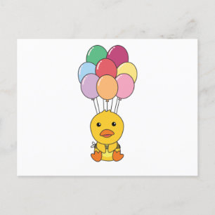 Anka flyger upp med färgglada ballonger vykort
