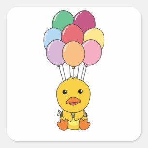 Anka flyger upp med färgstarka ballonger fyrkantigt klistermärke