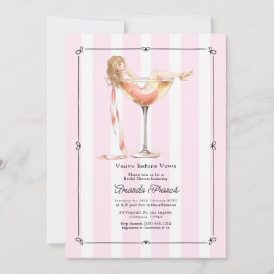 Änka före bröllopet Rosa Champagne Bröllopsdusch Inbjudningar