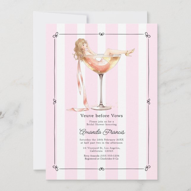 Änka före bröllopet Rosa Champagne Bröllopsdusch Inbjudningar (Framsida)