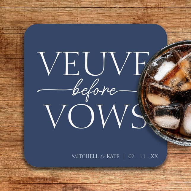 Änka före löften marinblå och vit bröllopsfest underlägg papper kvadrat (Veuve Before Vows Navy Blue & White Bridal Shower Square Paper Coaster
)