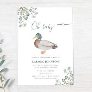 Anka Greenery Gender Neutral Baby Shower Inbjudningar