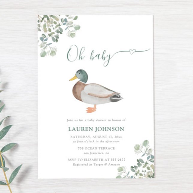 Anka Greenery Gender Neutral Baby Shower Inbjudningar (Skapare uppladdad)