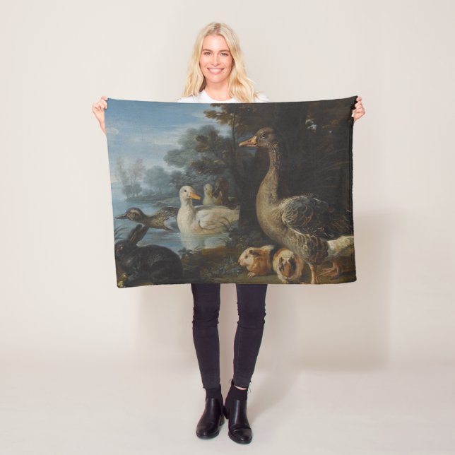 Anka Guinea Grisar och en kanin i ett trädbevuxet  Fleecefilt (På plats)