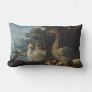 Anka Guinea Grisar och en kanin i ett trädbevuxet  Lumbarkudde