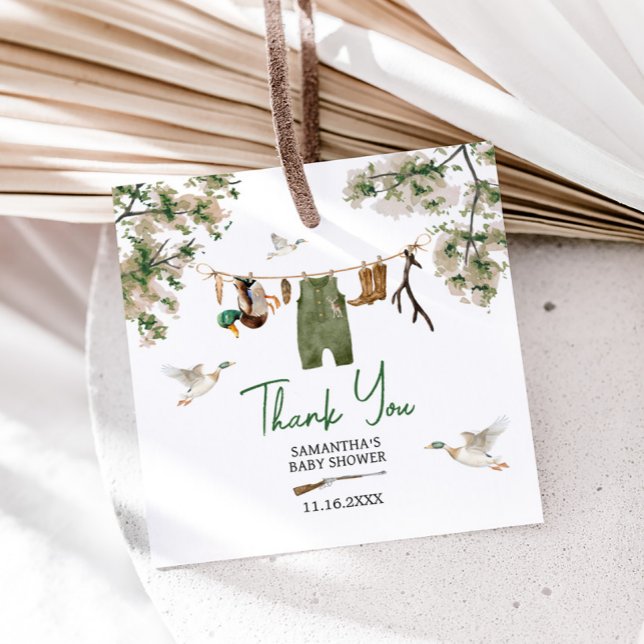 Anka Hunting Baby Shower Gåvor Etiketter (Duck Hunting Baby Shower Square Favor Tags)