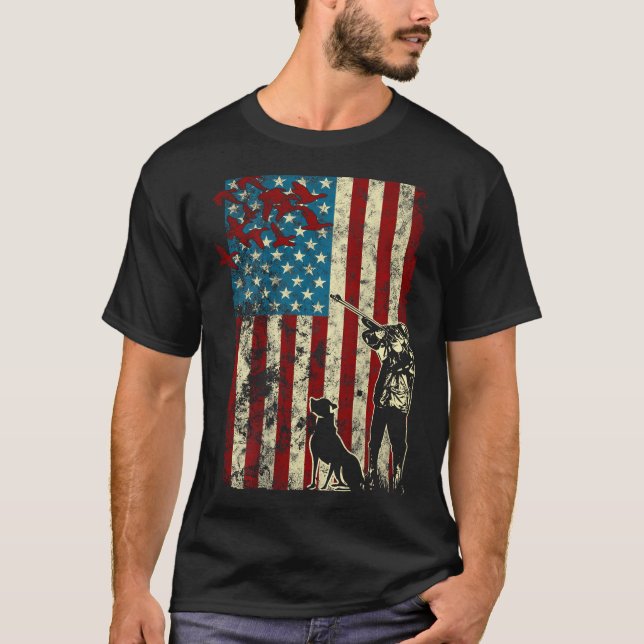 Anka Hunting Distress Patriotic American Flagga Gi T Shirt (Framsida)