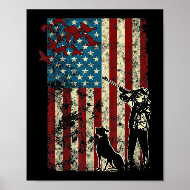 Anka Hunting Distress Patriotic American Flagga Poster (Framsidan)