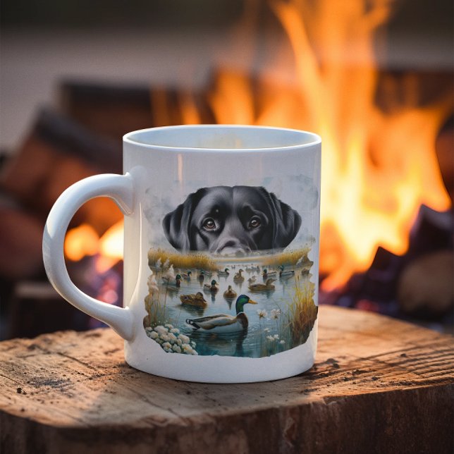 Anka Hunting Loyal Retriever Mallard Marsh Kaffemugg (Duck Hunting Working Dog Black Lab Marsh Coffee Mug)