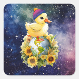 Anka i Bisexual Flagga Beanie på Planet Fyrkantigt Klistermärke