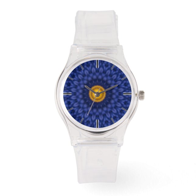 Anka i blått med gult kaleidoskop armbandsur (Framsida)