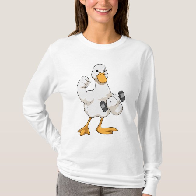 Anka i Bodybuilding med Dumbbell T Shirt (Framsida)