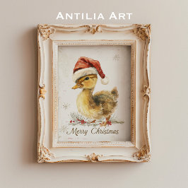 Anka i Santa Greeting Card i Santa Hat Poster