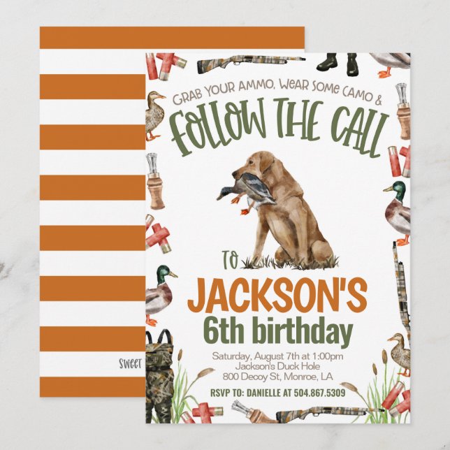 Anka jakt på födelsedagsinbjudan inbjudningar (Fram/baksida)