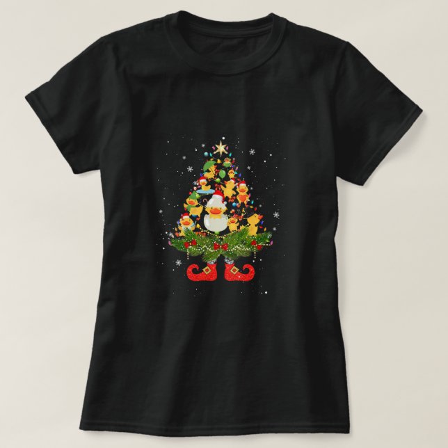 Anka Julgran Ljus Cute Santa Hat Älskare T Shirt (Design framsida)