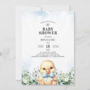 Anka med Bow Blue Boy Baby Shower-inbjudan Inbjudningar