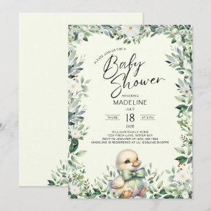 Anka med Bow Greenery Baby Shower-inbjudan Inbjudningar
