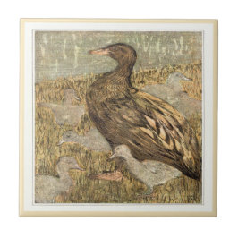 Anka med Chick Vatten Kant Nederländska Victorian  Kakelplatta
