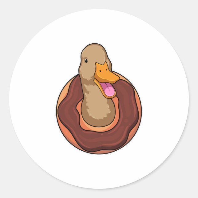 Anka med Donut Runt Klistermärke (Framsida)