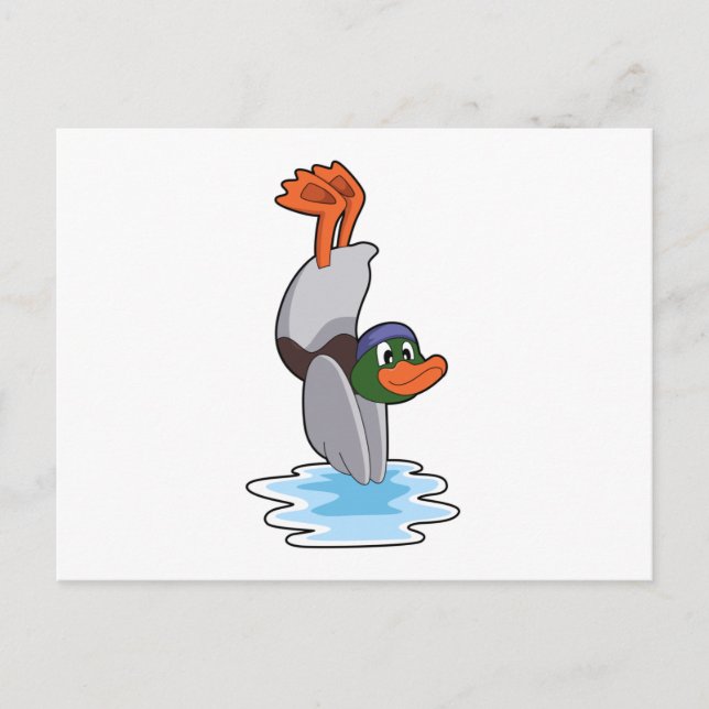 Anka med handstående i vatten.PNG Vykort (Framsida)