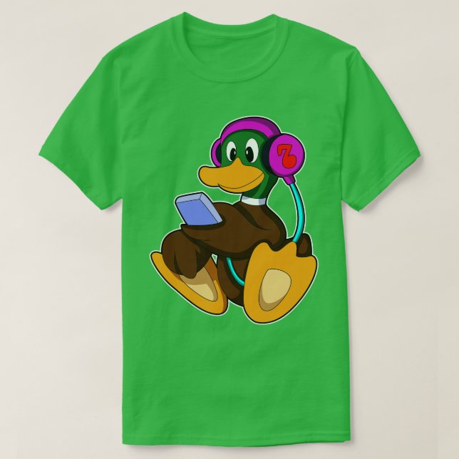 Anka med Mobil hörlurar T Shirt (Design framsida)