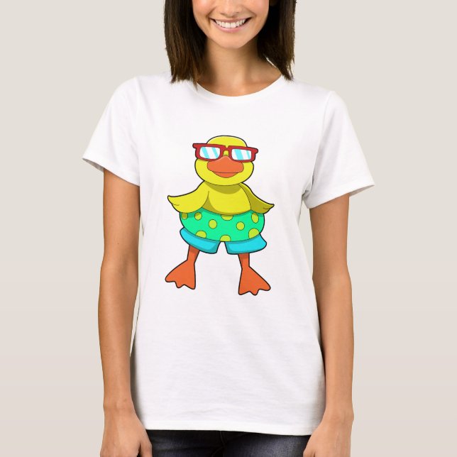 Anka med Simma ring och solglasögon T Shirt (Framsida)