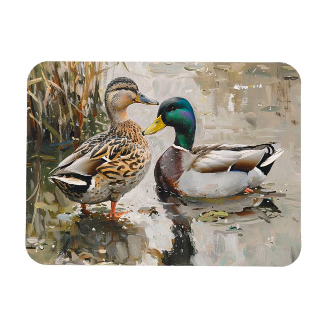 Anka och Mallard Wildlife Painting Flexible Magnet (Horisontell)