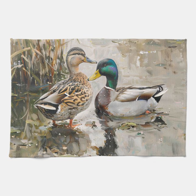 Anka och Mallard Wildlife Painting Kökshandduk (Horisontell)