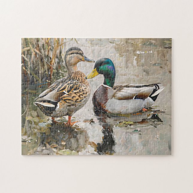 Anka och Mallard Wildlife Painting Pussel (Horisontell)