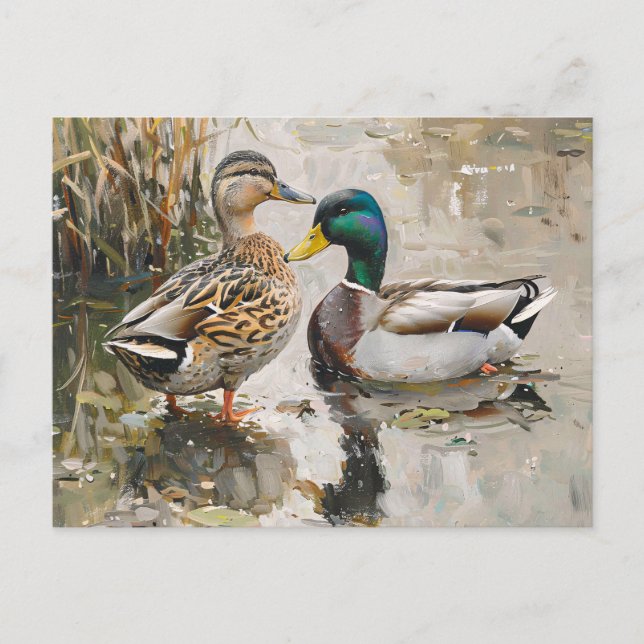 Anka och Mallard Wildlife Painting Vykort (Framsida)