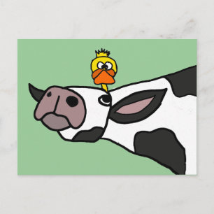 Anka på en Cow-Tecknad Vykort