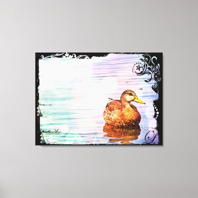 Anka på Pastel Vatten vykort Art Wrapped Canvas (Framsida)