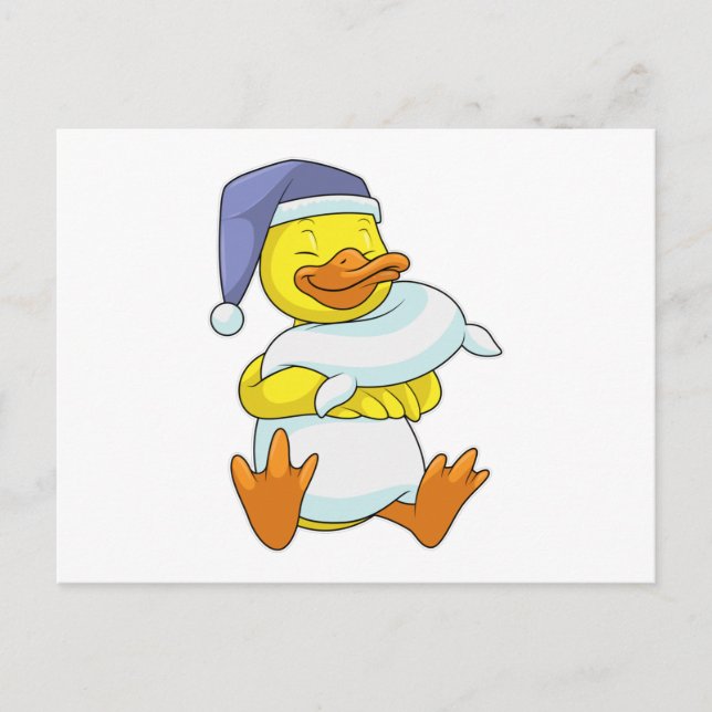 Anka på Sängande med Nattmössa Vykort (Framsida)