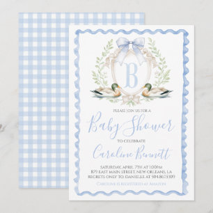 Anka Pojke Shower Preppy Gingham Blue Inbjudningar