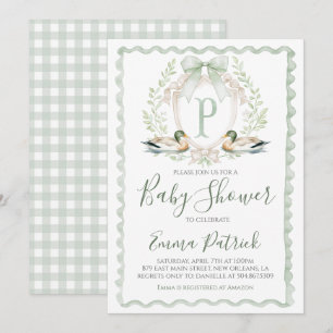 Anka Pojke Shower Preppy Gingham Sage Grönt Inbjudningar