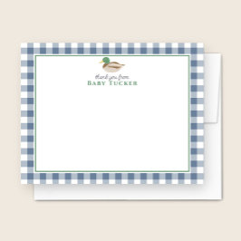 Anka Pojke Tack Blue Gingham Stationery Anteckningskort