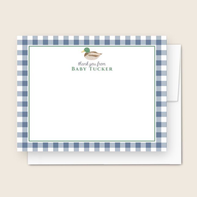Anka Pojke Tack Blue Gingham Stationery Anteckningskort (Skapare uppladdad)