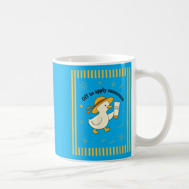 Anka redo att applicera solskydd sommar strand sem kaffemugg (Höger)