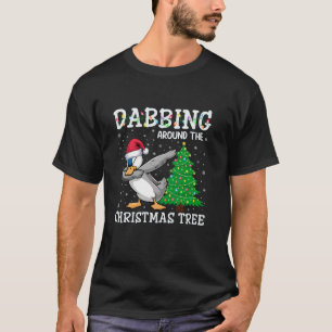 Anka Santa Hat Dabbing runt Julgran T Shirt