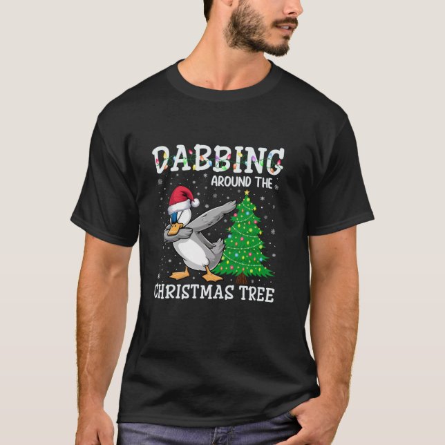 Anka Santa Hat Dabbing runt Julgran T Shirt (Framsida)