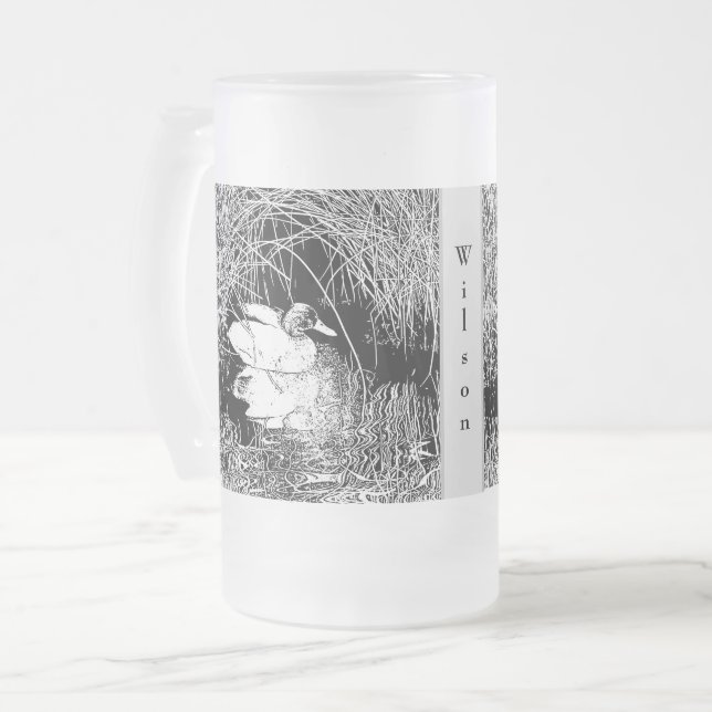 Anka Sjö Bird Masculine Black White Lakeside Frostat Ölglas (Framsida vänster)