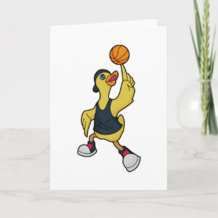 Anka som basketbollspelare med basketboll kort