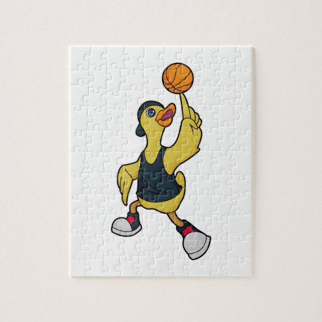 Anka som basketspelare med basket pussel (Vertikal)